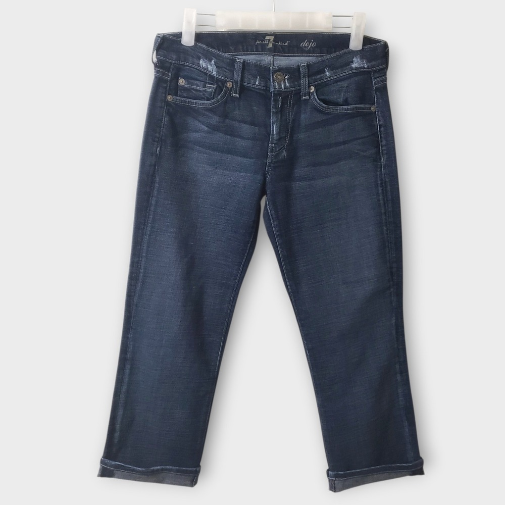 7 For All Mankind Capri Jeans Low Rise Y2K Dark Blue Denim Womens Size 28